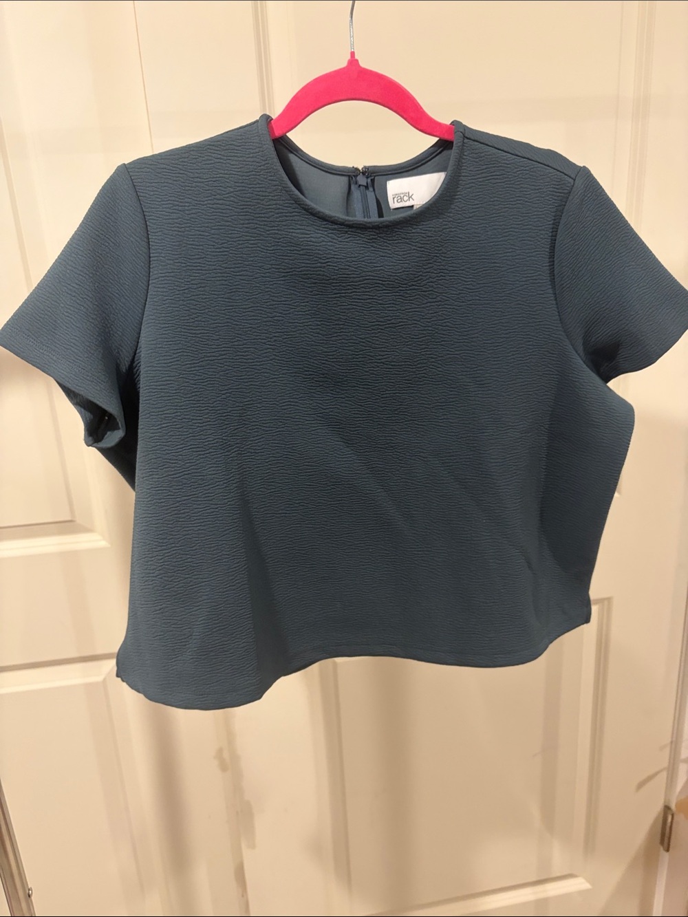 Textured Short Sleeve Crop Top in Teal by RACHEL Rachel Roy